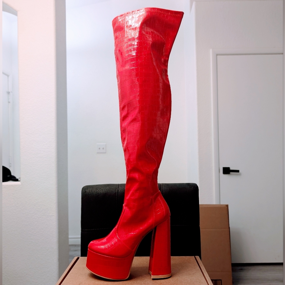 Dolls Kill Red Thigh High Boots